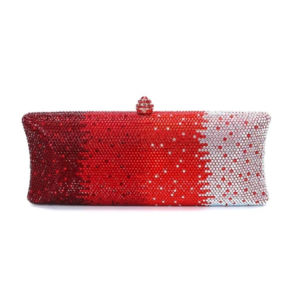 Red Ombre Crystal Evening Clutch, & Crossbody